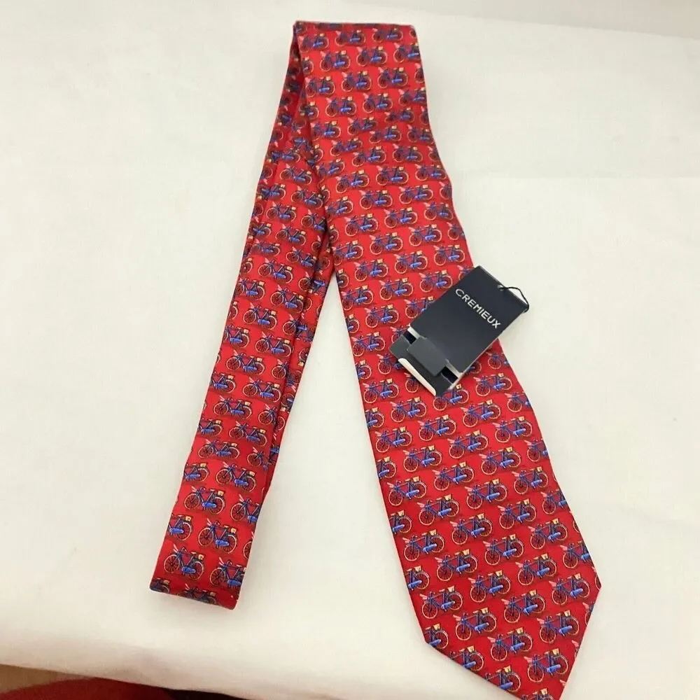 #5625 Cremieux Mens Red Bicycle Necktie. Tie 58X4